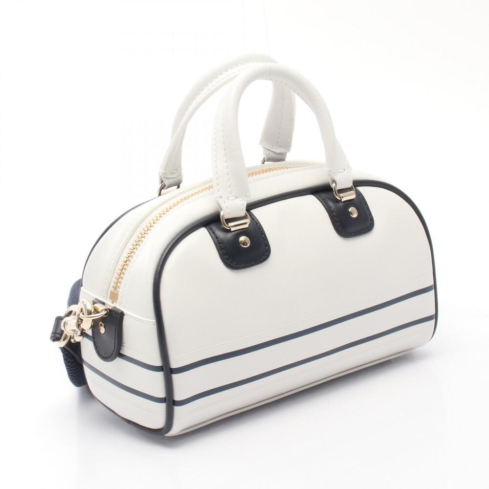 Dior VIBE Bowling Bag Handbag Leather White Navy Blue